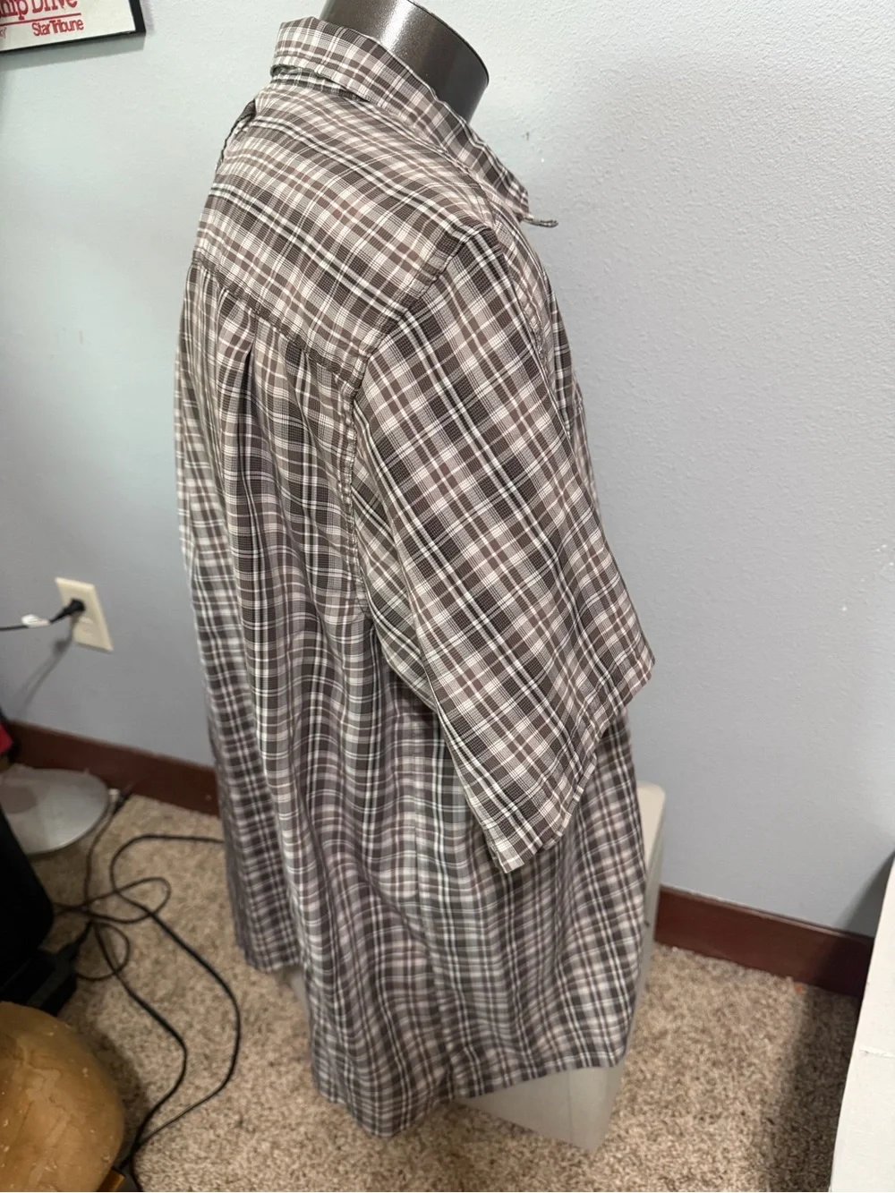 The North Face Men's Brown and White Plaid Short-Sleeve Button-Down Shirt